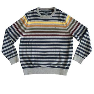 Tommy Hilfiger Sweater‎ Men's Striped Crew Neck Long Sleeve Grunge Skater XL